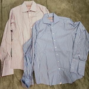 Thomas Pink French Cuff Dress Shirts  16.5/33 EUC Striped Blue